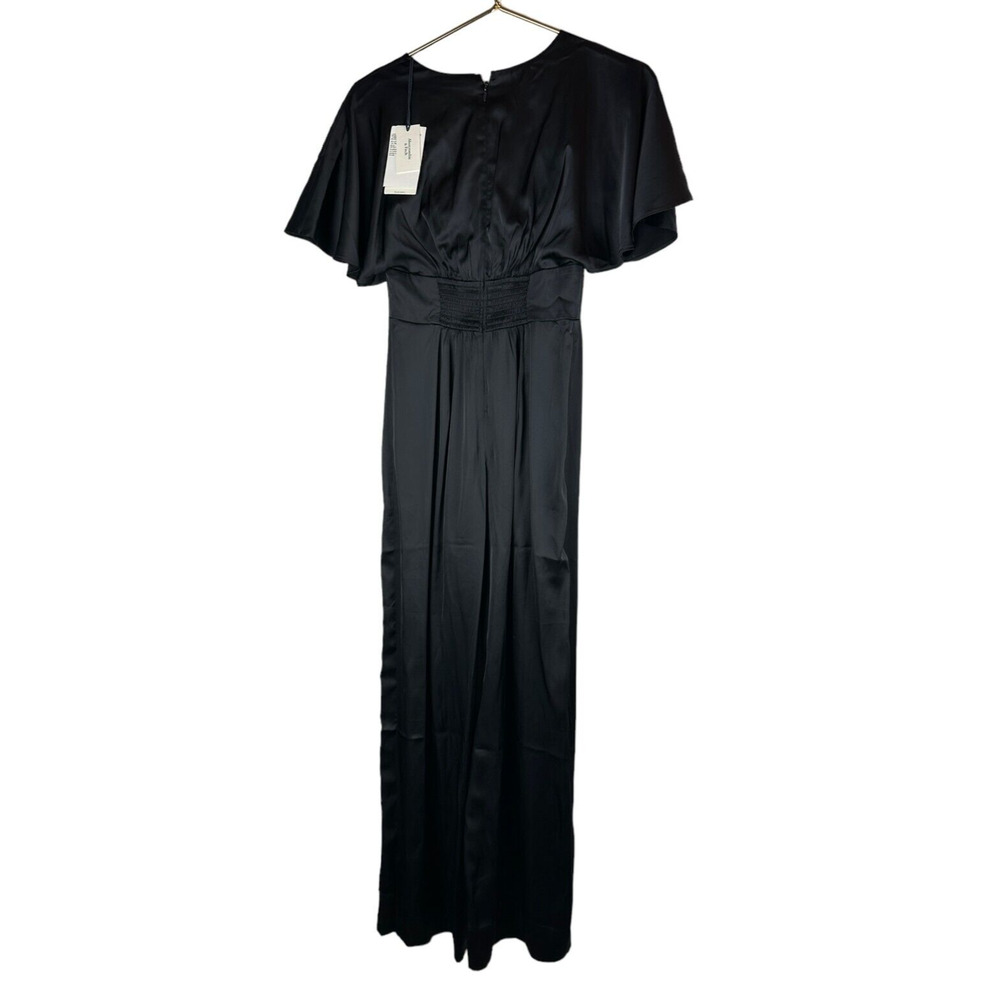 NWT Abercrombie & Fitch Angel Sleeve Satin Jumpsuit Black XSP X-Small Petite - Picture 3 of 14